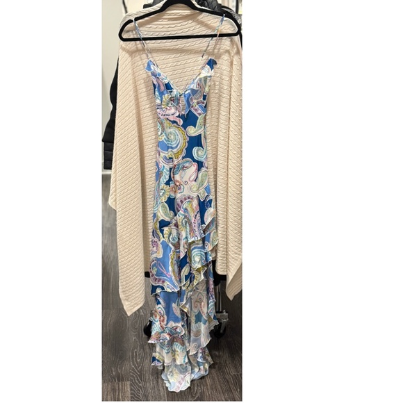 Milly Edra Paisley Ruffle Maxi Dress Blue Multi | Size 2 - Picture 4 of 15